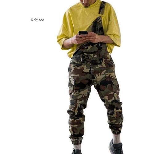 Men Fashion Jeans Jumpsuit Casual Camouflage Print Jeans Jumpsuits Overalls Military Tracksuit Camo Suspender Pants