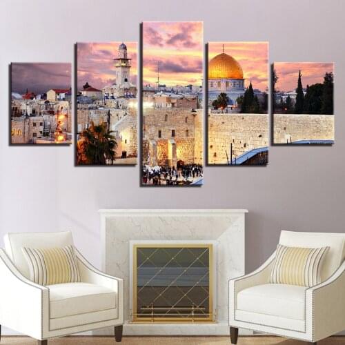 Jerusalem Mosque Islamic Wall Art 5 Pieces Canvas Art Print Landscape Canvas Painting For Living Room Home Hotel wall decoration