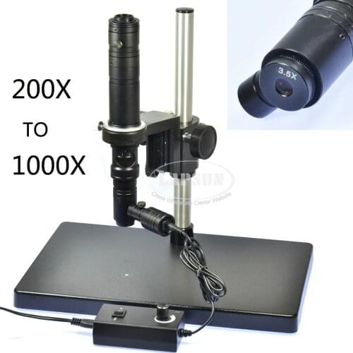 200X - 1000X Zoom Stereo Microscope Camera Coaxial Light Monocular C-mount Zoom Lens + Focusing Lifting Bracket Stand