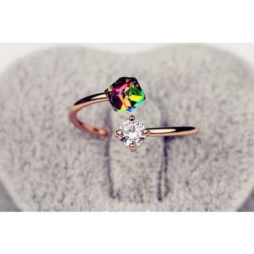 New Open Ring Elegant Woman Rings Shiny Zircon Thin Finger Wedding Colorful Ring Fashion Accessories Trendy Jewelry