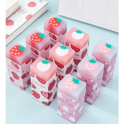 2PCS Cute Strawberry Rectangle Shape Eraser Kids Students Stationery Office Supplies School Drawing Sketch Writing Rubber Gifts