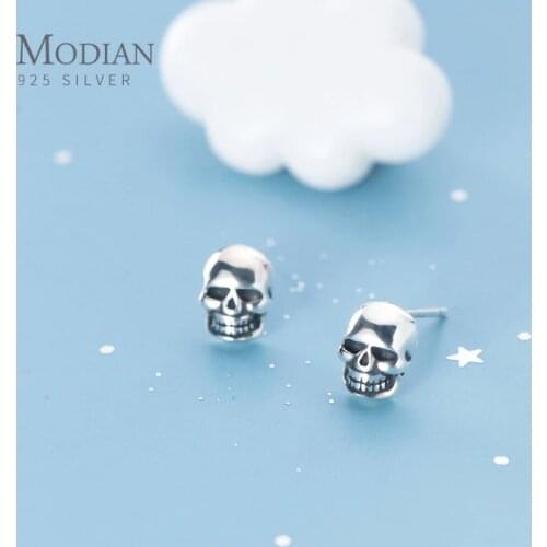 Modian New 925 Sterling Silver Creative Retro Skull Stud Earring Trendy Street Punk Style Ear Pin for Men Women Fine Jewelry
