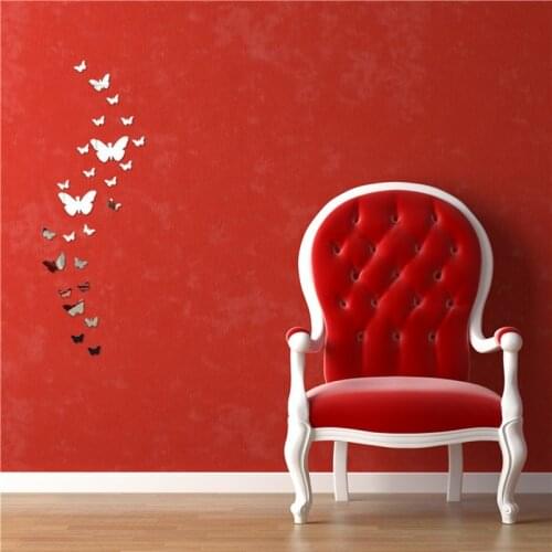 Fashion Style DIY 3D Butterfly and Flower Art Silver Acrylic Mirror Wall Sticker Home Wall Decor for Living Room Bedroom