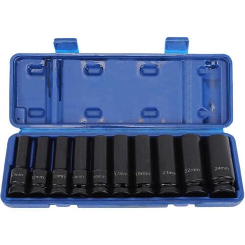 10Pcs Impact Socket Set Hex Socket Heavy Duty Chrome Molybdenum Steel 1/2in Drive Hex Socket Impact Socket