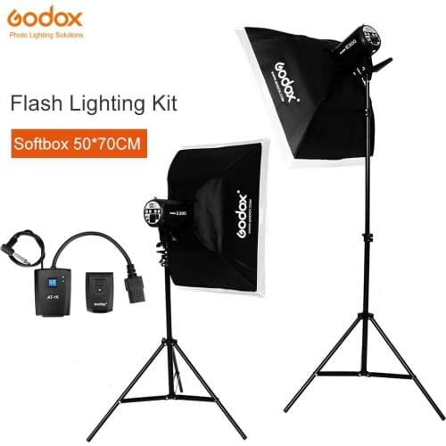 Godox 600W 2x E300 Flash Light Kit with Godox AT-16 Trigger & 2x Modeling Lamp & 2x 50x70cm Softbox & 2x light stand