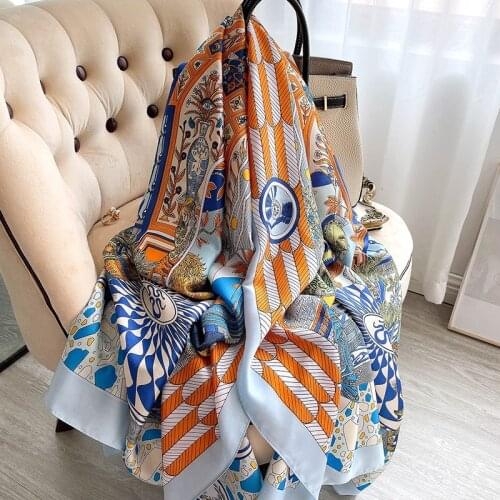 2021 New Luxury Silk Scarf Shawl Women Spring Autumn Long Hijab Headscarf Ladies Brand Design Print Neck Scarves Foulard