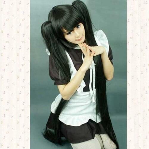 120cm Black Rock Shooter Straight Synthetic Hair Cosplay Costume Wigs With Chip Ponytails ( Black)+Free Wig Cap