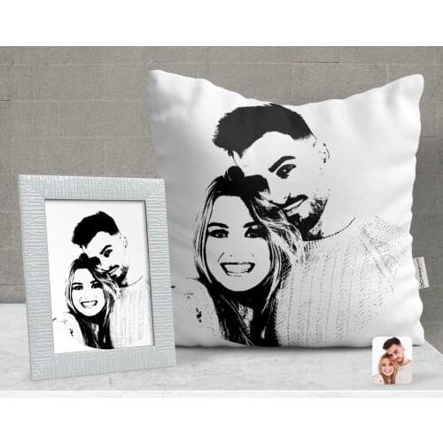 Personalized Valentine Silhouette Design Decorative Pillow and Frame Gift Seti-1
