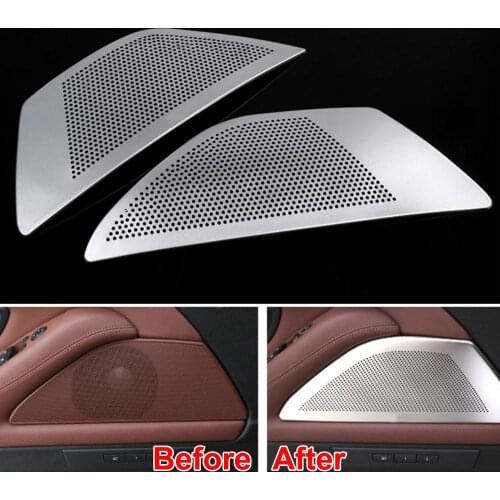 BBQ@FUKA 2pcs Front Door Speaker Sound Panel Cover Trim Sticker Aluminium alloy Fit For BMW 5 Series 520 525Li 2011-2014