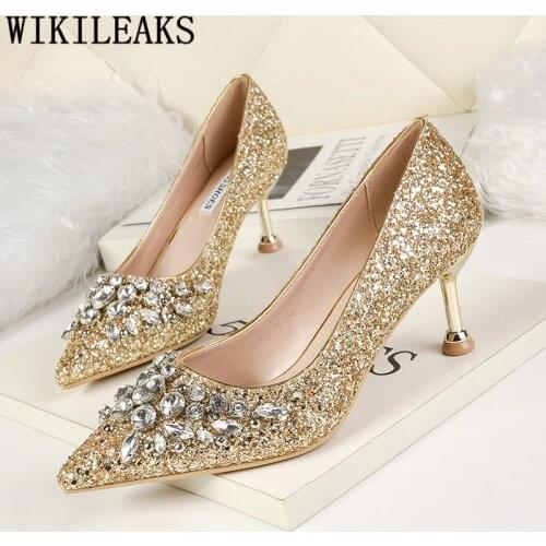 Luxury Heels Wedding Shoes Bride Silver Heels Rhinestone Shoes Women Crystal Heels Pumps Women Shoes Chaussures Femme Ayakkabi