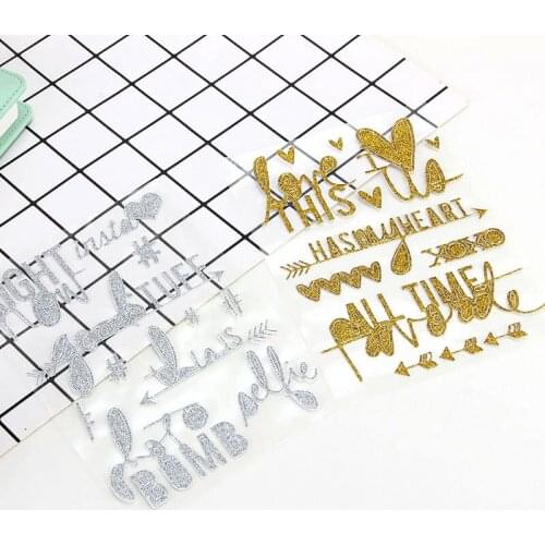 Silver/Gold Powder English DIY Greeting Cards Sticker 3D PVC Shining Stickers Scrapbooking Accessary Diary Album Gifts Statonery