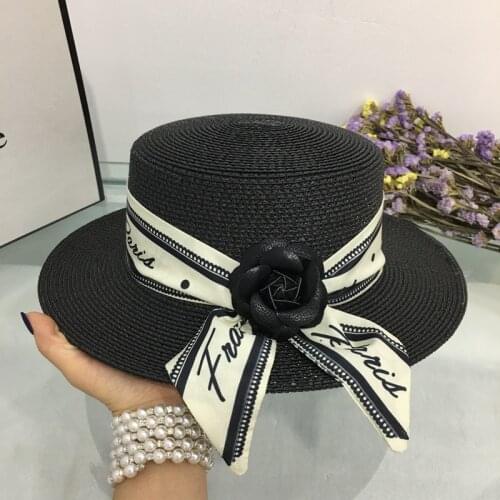 Summer bask in black sun hat French Hepburn wide-brim womens straw hats
