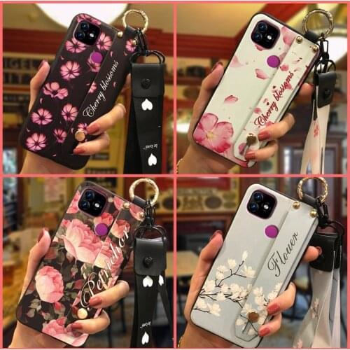 Shockproof Flower Phone Case For Itel P36 Kickstand Dirt-resistant Wristband Soft Case Phone Holder