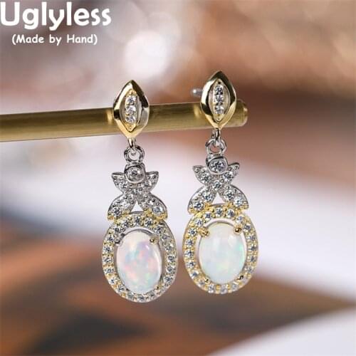 Uglyless Sparkly Zircons Crystals Evening Dress Earrings for Women Luxury Natural Opal Brincos 925 Silver Fashion Gemstone Jewel