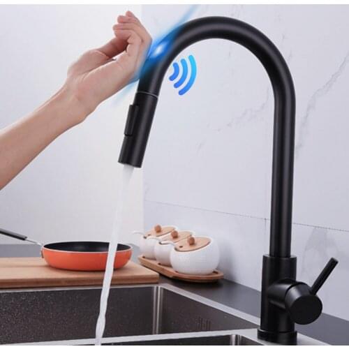 Pull Out Black Sensor Kitchen Faucets Stainless Steel Smart Induction Mixed Tap Touch Control Sink Tap Torneira De Cozinha Drop