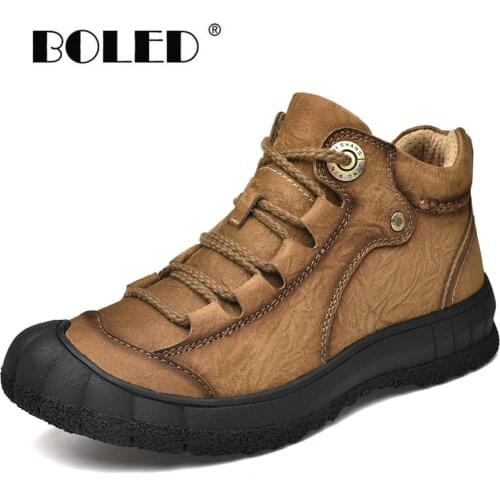 High Quality Natural Leather Men Boots Warm Plush Fur Winter Shoes Boots Men Waterproof Outdoor Plus Size Ankle Snow Boots