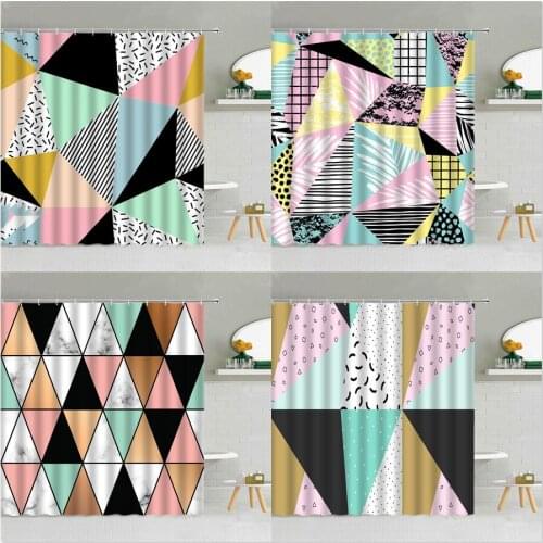 3D Creative Geometric Shower Curtain Colorful Stripes Polyester Fabric Bathroom Supplies Hanging Curtains Home Decor With Hooks