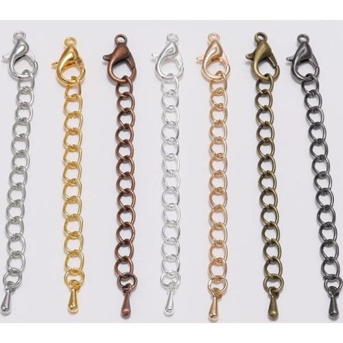 20pcs/lot 5 7cm Lobster Clasps Connector With Tone Extended Extension Tail Chain Water Drop Necklace For Jewelry Making Findings