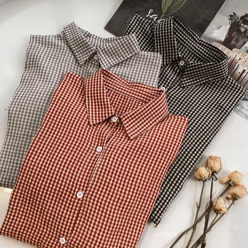 Women Breathable Stretchy Shirt Women Korean Loose Blouse Long Sleeve Black Plaid Shirt Casual Top baju wanita lengan panjang