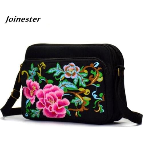 2018 New Arrival Women Canvas Floral Embroidery Messenger Bag Shoulder Small Phone Coins Purse Boho Bag Ethnic Crossbody Bag