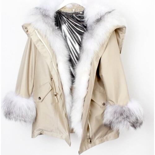 2020 New Winter Parka Natural Fox Fur Collar Rabbit Fur Liner Jackets Thick Warm Women Real Fur Coat Long Outerwear