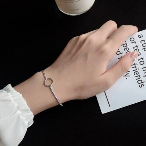 925 Sterling Silver Shiny Tennis Geometric Circle Bracelet for Women Minimalist Party Jewelry Gifts Wholesale
