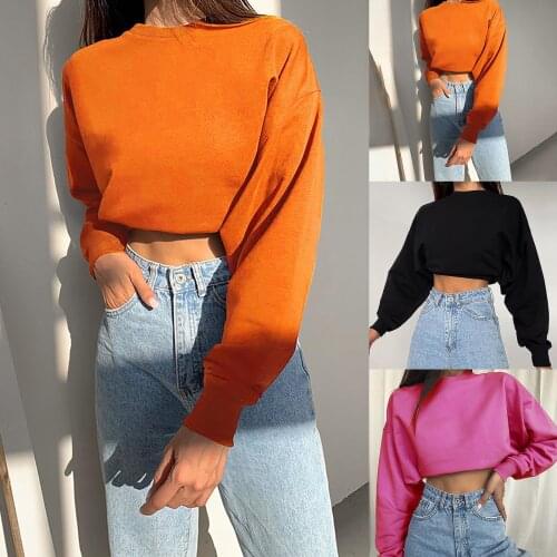 Womens Sweatshirt New Sexy Crop Tops Personality Short Long-sleeved Sweater Waist Slim Casual Pullovers For Women Dropshipping