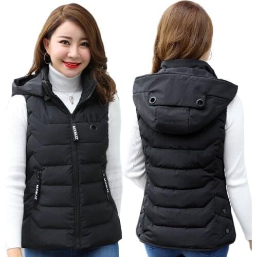 Warm Sleeveless Coat Ladies Cotton Vest Short Jacket For Fall/Winter 2021New Style Detachable Hood Waistcoat Outerwear Women 371