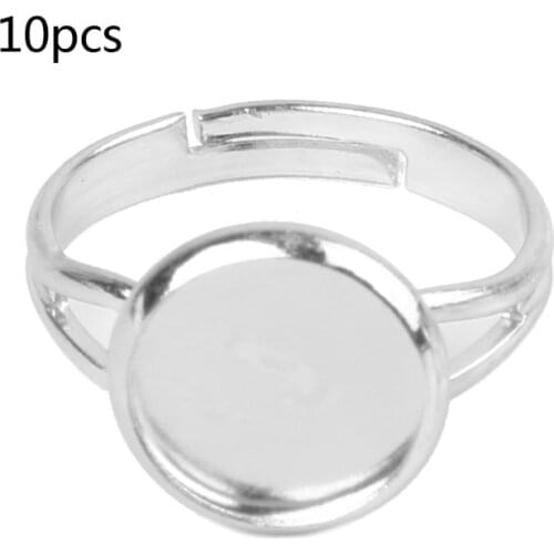 10PCS DIY Ring Blanks with Bezel fit for 10 12mm Glass Cabochon Jewelry Making X7JB