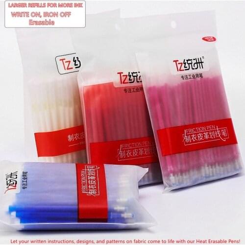 100Pcs/set High Temperature Disappearing Fabric PU Leather Marker Pen BIG Refills for Quilting Sewing and Dressmaking Heat Erase