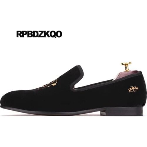 11 Large Size High Quality Runway Prom Smoking Slippers Black Loafers 46 Embroidery British Style Brand Velvet Casual Shoes Men
