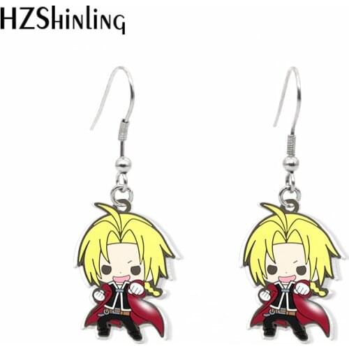 2020 New Fullmetal Alchemist Edward Elric Dangle Earring Handmade Acrylic Hook Earring Epoxy Jewelry
