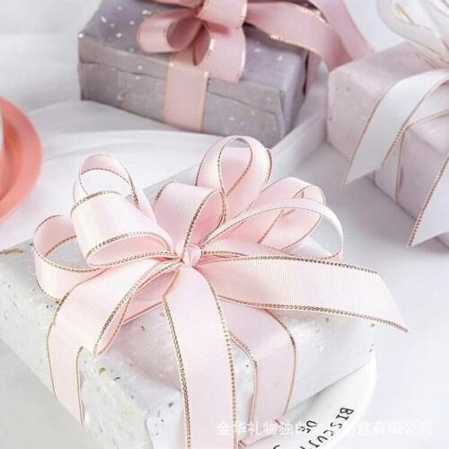25/50yards Glitter Golden Edge Grosgrain Ribbon Gift Baking Cake Box Packing DIY Handmade Christmas Bows Craft Party Decoration