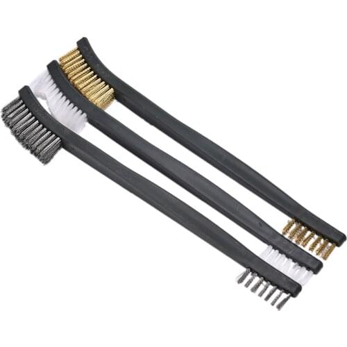 3 pcs Mini Wire Brush Set Steel Brass Nylon Cleaning Polishing Detail Metal Rust Brush