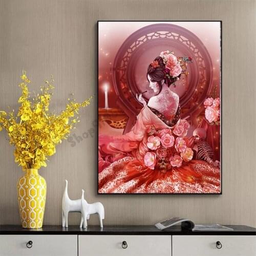 5D Diamond Painting Japanese geisha woman flower Full Square Round Drill Diamond Embroidery Diamond Mosaic Home Handmade GG5193