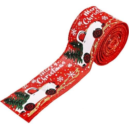 60% Hot Sale Ribbon Portable Eco-friendly Imitation Linen Christmas Printed Ribbon for Christmas Supplies Decorative Ribbons