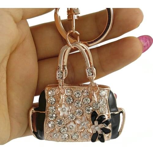 High Quality Charm Fashion Keychain Creative Handbag Shaped Design Keychain Crystal Purse Bag Keyring Key Chain Female Fashion