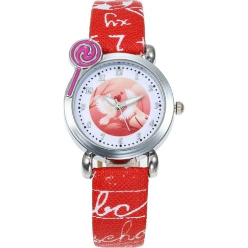 Cute Cat Cartoon Quartz Watch child leather Watches Bird Pattern Watch Women Wristwatches Clock Relogio Feminino girl Watches