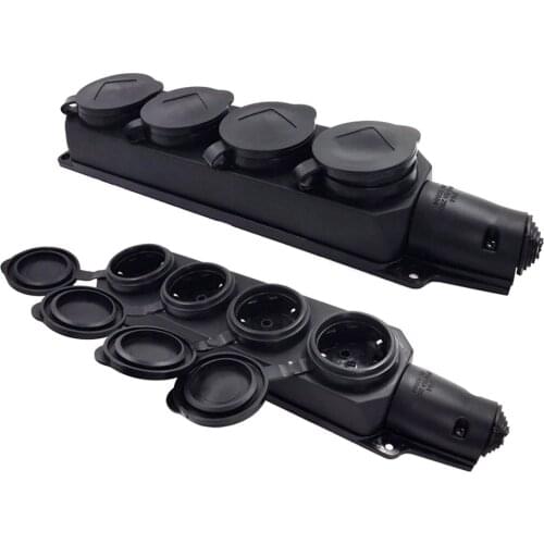 European Waterpoof Industry Power Socket 4 Ways, 16A 250V EU 2P+E Power Surface Mounted Receptacle Outlet IP44 Socket With Cover