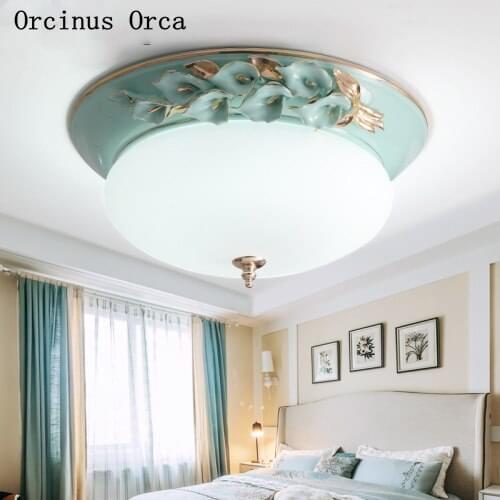 European Luxury Creative Ceramic Ceiling lamp Living Room Restaurant Bedroom Mediterranean Painted LED Glass Ceiling lamp