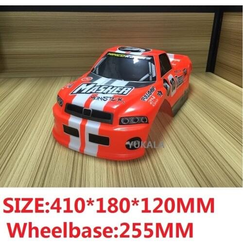 Ewellsold1/10 RC truck/big foot truck painted PVC Body Shell (410*180mm,wheelbase 255mm) S210723 for 94188