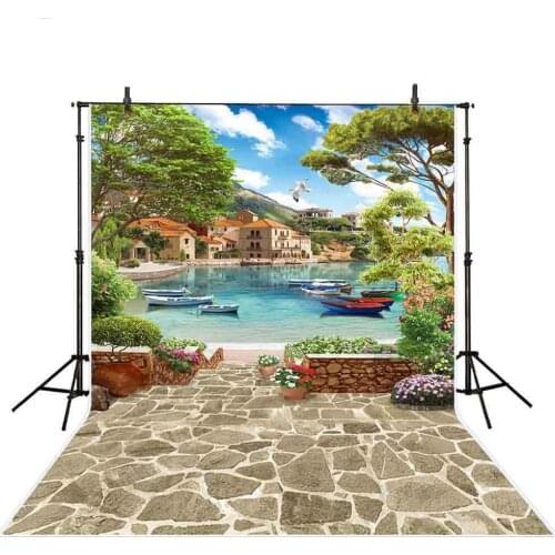 Scenery Photography Backdrop Venice Summer Lake Ship Stone Flower Photo Background Studio Photocall Photophone View