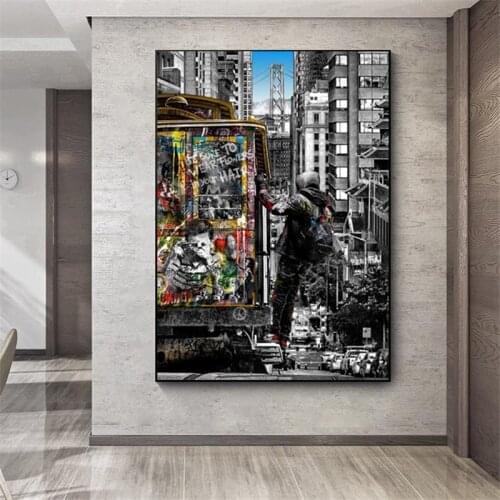 Graffiti Art Banksy Street Landscape Paintings of London City Canvas Paintings Pop Art Posters and Prints for Home Decor