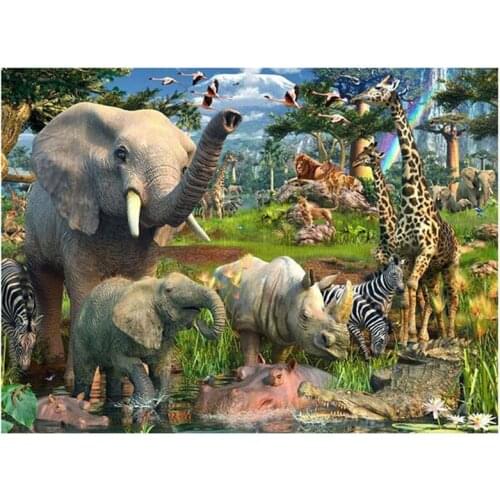 Full Square Drill 5D Diy Diamond Painting Animal zoo Elephant rhinoceros giraffe Embroidery Cross Stitch Picture By Number TY544