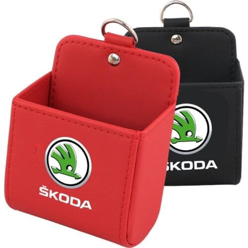 Leather Car Air Outlet Storage Box Decoration Organizer Bags for Skoda Logo Rapid Kodiaq Superb Kamiq Yeti Karoq Kodiak Octavia