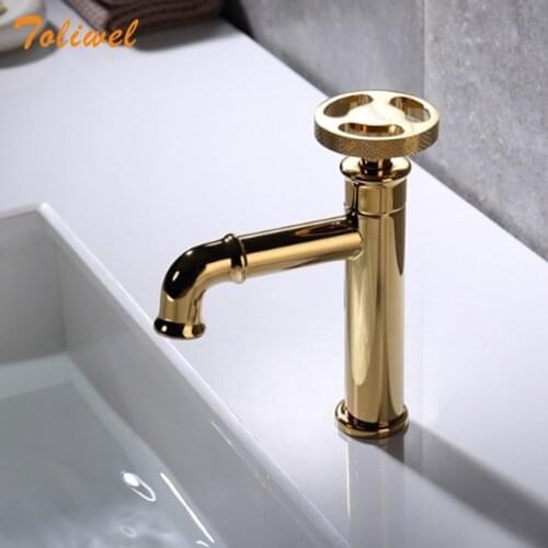 Brass Gold Single Cold Basin Faucets Matte Black torneira Crane Bathroom Deck Mounted Water Tap WF0033