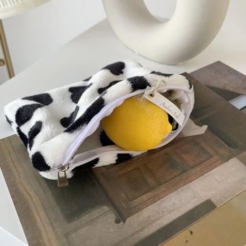 Cute Milk Cow Print Mini Coin Purse Money Change Plush Storage Bag Zipper Wallet 20CA