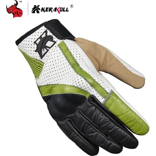 KERAKOLL Retro Perforated Leather Motorcycle Gloves Men Breathable Mesh Moto Motocross Gloves Luvas Da Motocicleta Luva Moto