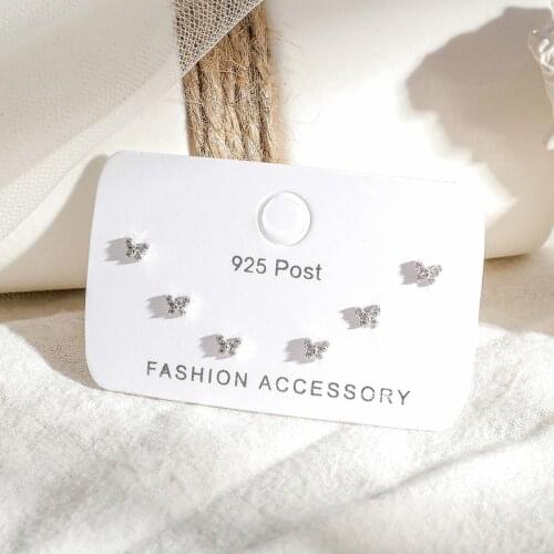 Delicate Silver Color Zircon Butterfly Stud Earrings Set For Women Best Friend Gift 6-piece Earrings Set Jewelry S-E1207