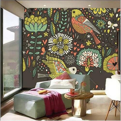 Latest custom 3D mural,Vintage floral background with birds,living room TV wall bedroom wallpaper